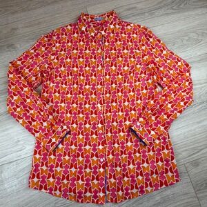 J. McLaughlin Women's Orange Pink Geometric Print Button Down Shirt Size Medium